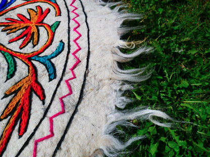 Round Mandala rug | Kashmiri "Namda" felt wool rug, hand embroidered colorful boho accent rug