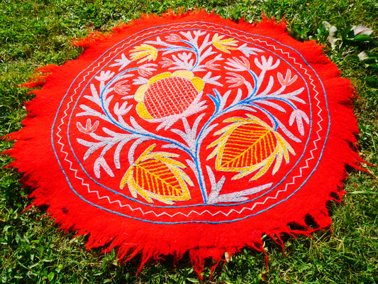 Kashmiri Mandala rug 3ft felted wool for boho bedrooms or as meditation - yoga rug