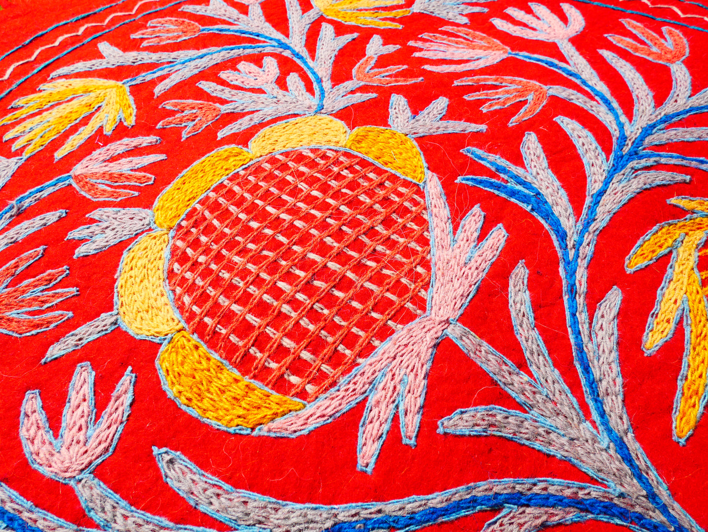 Kashmiri Mandala rug 3ft felted wool for boho bedrooms or as meditation - yoga rug