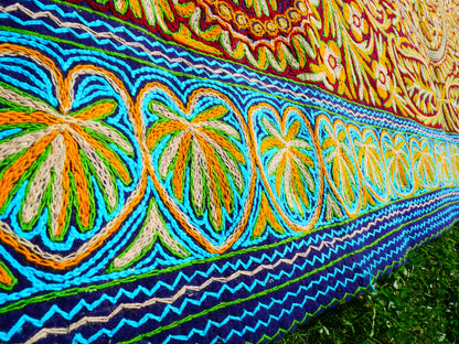 Wool rug Kashmiri "Namda" 6*10 traditional hand felted - floral embroidery | bohemian area rug from the Himalayas