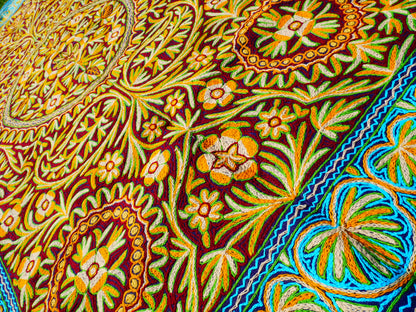 Wool rug Kashmiri "Namda" 6*10 traditional hand felted - floral embroidery | bohemian area rug from the Himalayas