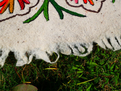 Boho Mandala Rug – Handcrafted Wool Namda from Kashmir, Colorful Embroidery