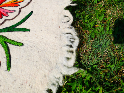 Boho Mandala Rug – Handcrafted Wool Namda from Kashmir, Colorful Embroidery