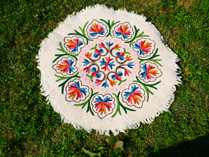 Boho Mandala Rug – Handcrafted Wool Namda from Kashmir, Colorful Embroidery