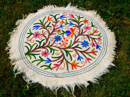 Boho Mandala Rug – Handcrafted Wool Namda from Kashmir, Colorful Embroidered Home Decor