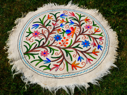 Boho Mandala Rug – Handcrafted Wool Namda from Kashmir, Colorful Embroidered Home Decor