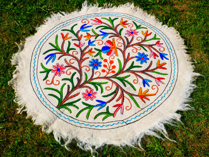 Boho Mandala Rug – Handcrafted Wool Namda from Kashmir, Colorful Embroidered Home Decor