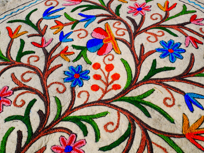 Boho Mandala Rug – Handcrafted Wool Namda from Kashmir, Colorful Embroidered Home Decor