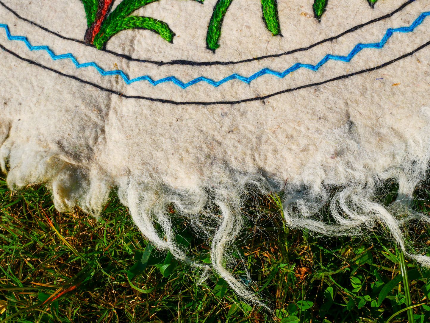 Boho Mandala Rug – Handcrafted Wool Namda from Kashmir, Colorful Embroidered Home Decor