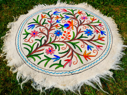 Boho Mandala Rug – Handcrafted Wool Namda from Kashmir, Colorful Embroidered Home Decor