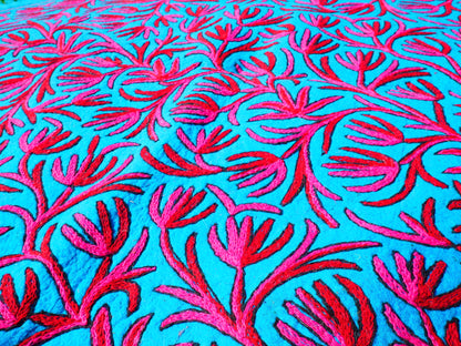 Round Flower Rug Kashmiri Namda hand felted Wool Rug | Floral Embroidery | Boho Kashmiri Area Carpet