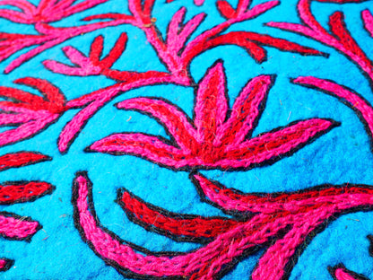 Round Flower Rug Kashmiri Namda hand felted Wool Rug | Floral Embroidery | Boho Kashmiri Area Carpet