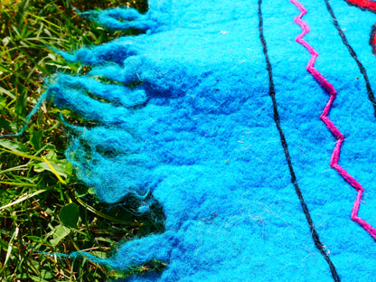 Round Flower Rug Kashmiri Namda hand felted Wool Rug | Floral Embroidery | Boho Kashmiri Area Carpet