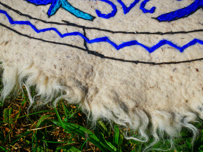 Boho Mandala Rug – Handcrafted Wool Namda from Kashmir, Colorful Embroidery