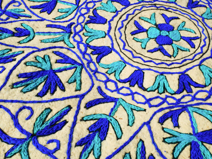 Boho Mandala Rug – Handcrafted Wool Namda from Kashmir, Colorful Embroidery