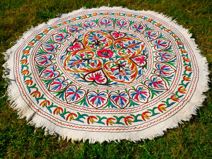 Runder Teppich 5 ft Boho Wollteppich "Namda" aus Kaschmir handgefilzt und bestickt | Weicher Boho-Teppich – Boho-Schlafzimmer-Hippie-Wohnkultur