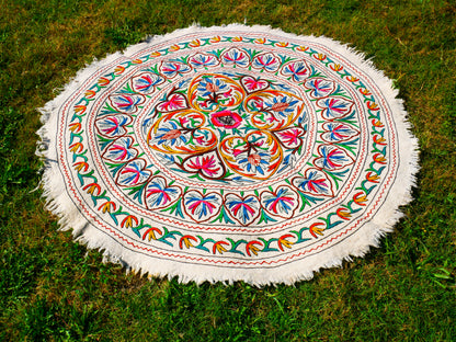 Runder Teppich 5 ft Boho Wollteppich "Namda" aus Kaschmir handgefilzt und bestickt | Weicher Boho-Teppich – Boho-Schlafzimmer-Hippie-Wohnkultur