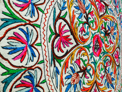 Runder Teppich 5 ft Boho Wollteppich "Namda" aus Kaschmir handgefilzt und bestickt | Weicher Boho-Teppich – Boho-Schlafzimmer-Hippie-Wohnkultur