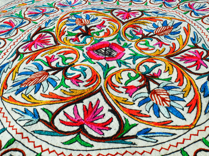 Runder Teppich 5 ft Boho Wollteppich "Namda" aus Kaschmir handgefilzt und bestickt | Weicher Boho-Teppich – Boho-Schlafzimmer-Hippie-Wohnkultur