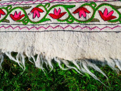 Kashmiri Artisan Rug Hand-Felted Namda From Kashmir | Floral Embroidered Boho Area Carpet