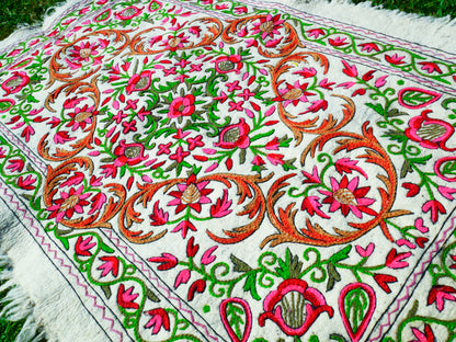 Kashmiri Artisan Rug Hand-Felted Namda From Kashmir | Floral Embroidered Boho Area Carpet