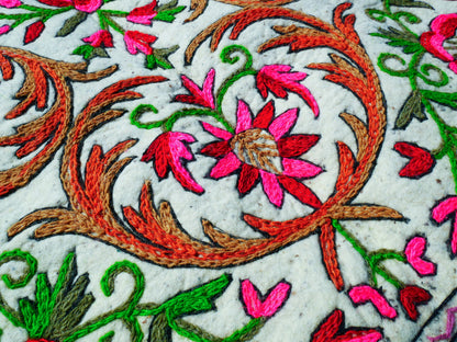Kashmiri Artisan Rug Hand-Felted Namda From Kashmir | Floral Embroidered Boho Area Carpet