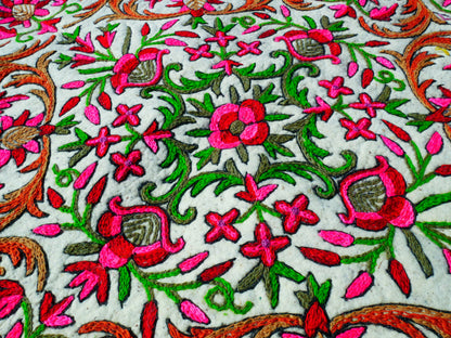 Kashmiri Artisan Rug Hand-Felted Namda From Kashmir | Floral Embroidered Boho Area Carpet