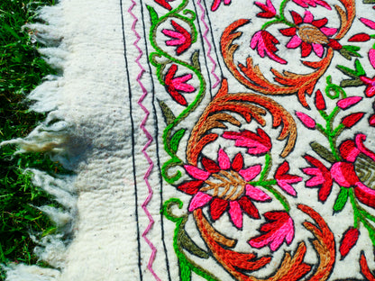 Kashmiri Artisan Rug Hand-Felted Namda From Kashmir | Floral Embroidered Boho Area Carpet