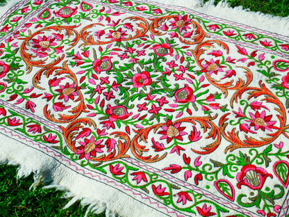 Kashmiri Artisan Rug Hand-Felted Namda From Kashmir | Floral Embroidered Boho Area Carpet