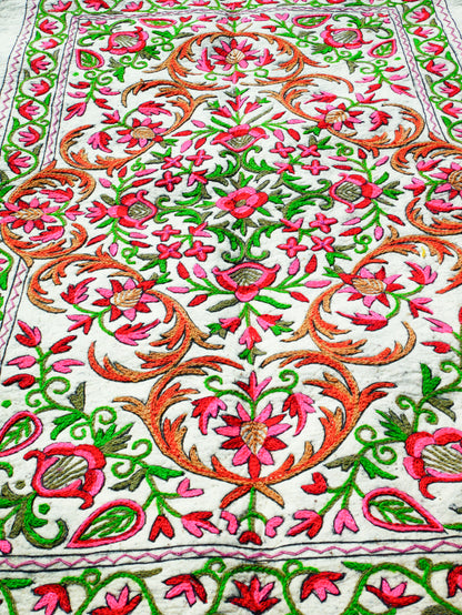 Kashmiri Artisan Rug Hand-Felted Namda From Kashmir | Floral Embroidered Boho Area Carpet