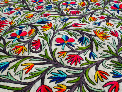 Boho wool rug "Namda" from Kashmir hand felted and embroidered 6ft round