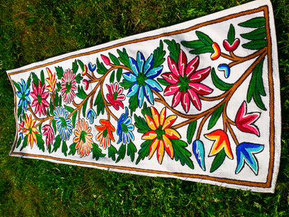 Boho table runner or wall hanging - Kashmiri Crewel embroidery - hand embroidered table decor