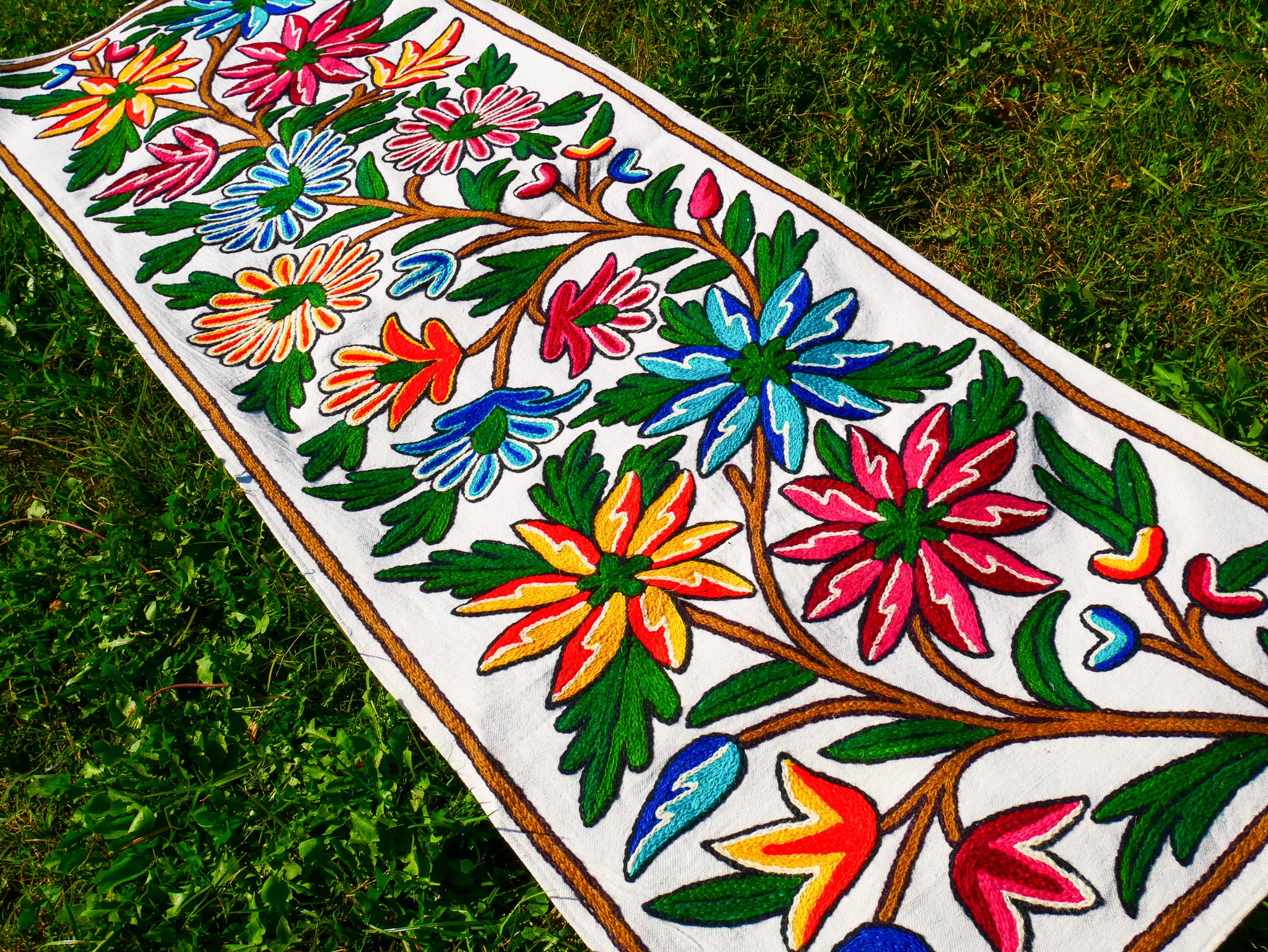 Boho table runner or wall hanging - Kashmiri Crewel embroidery - hand embroidered table decor