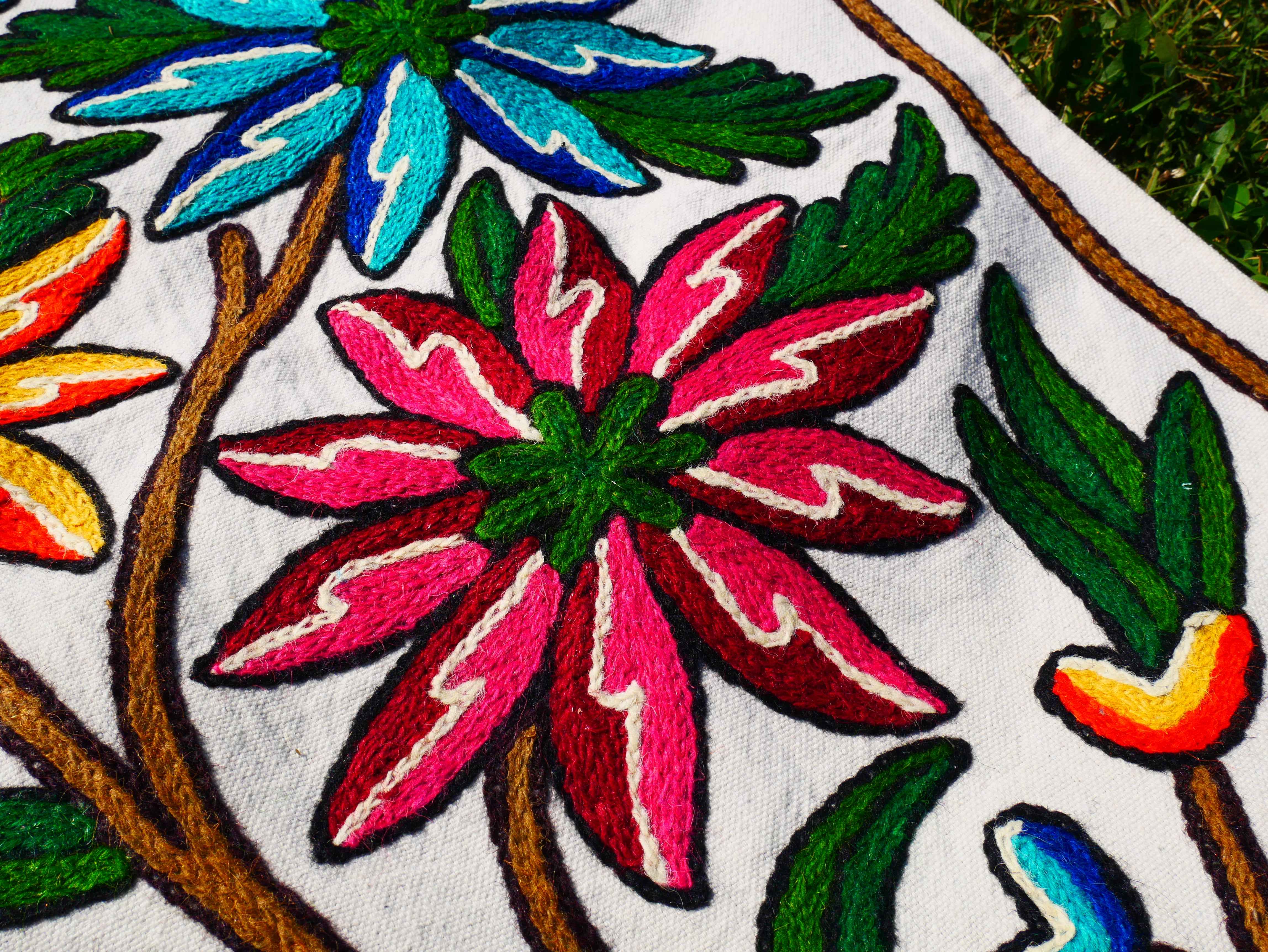 Kashmiri Crewel Embroidered Table Runner – Handmade Floral Table Decor with Traditional Crewel Embroidery