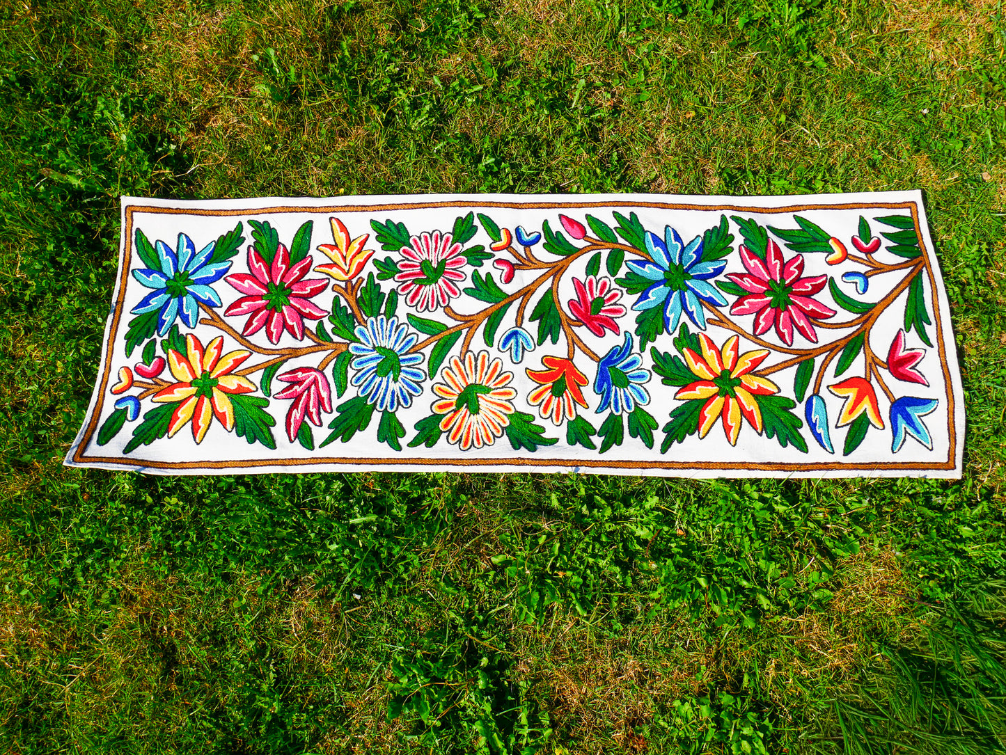 Boho table runner or wall hanging - Kashmiri Crewel embroidery - hand embroidered table decor