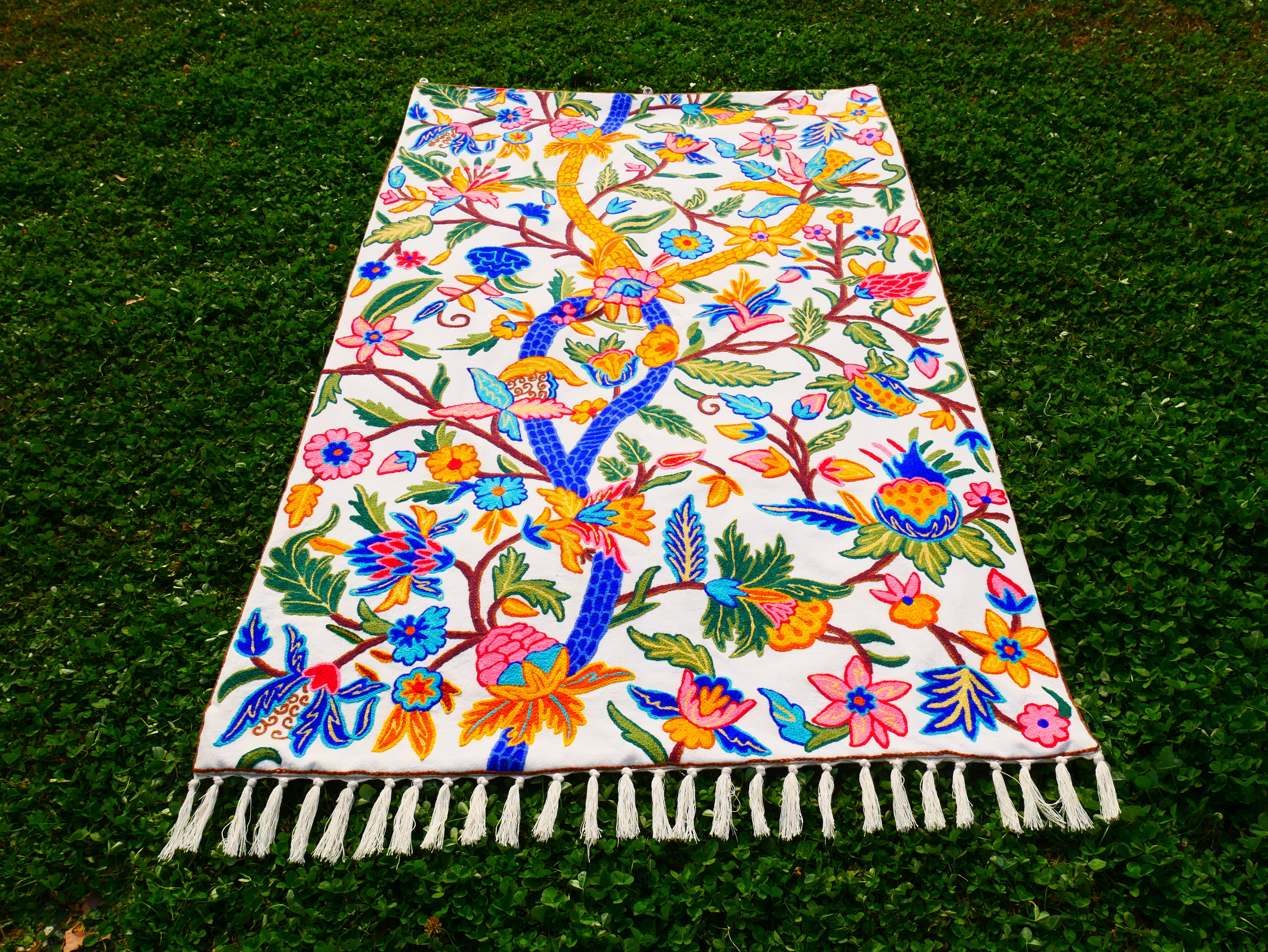 Embroidered Tapestry Kashmiri Wall Hanging 3x5ft Cotton and Wool Wall Decor