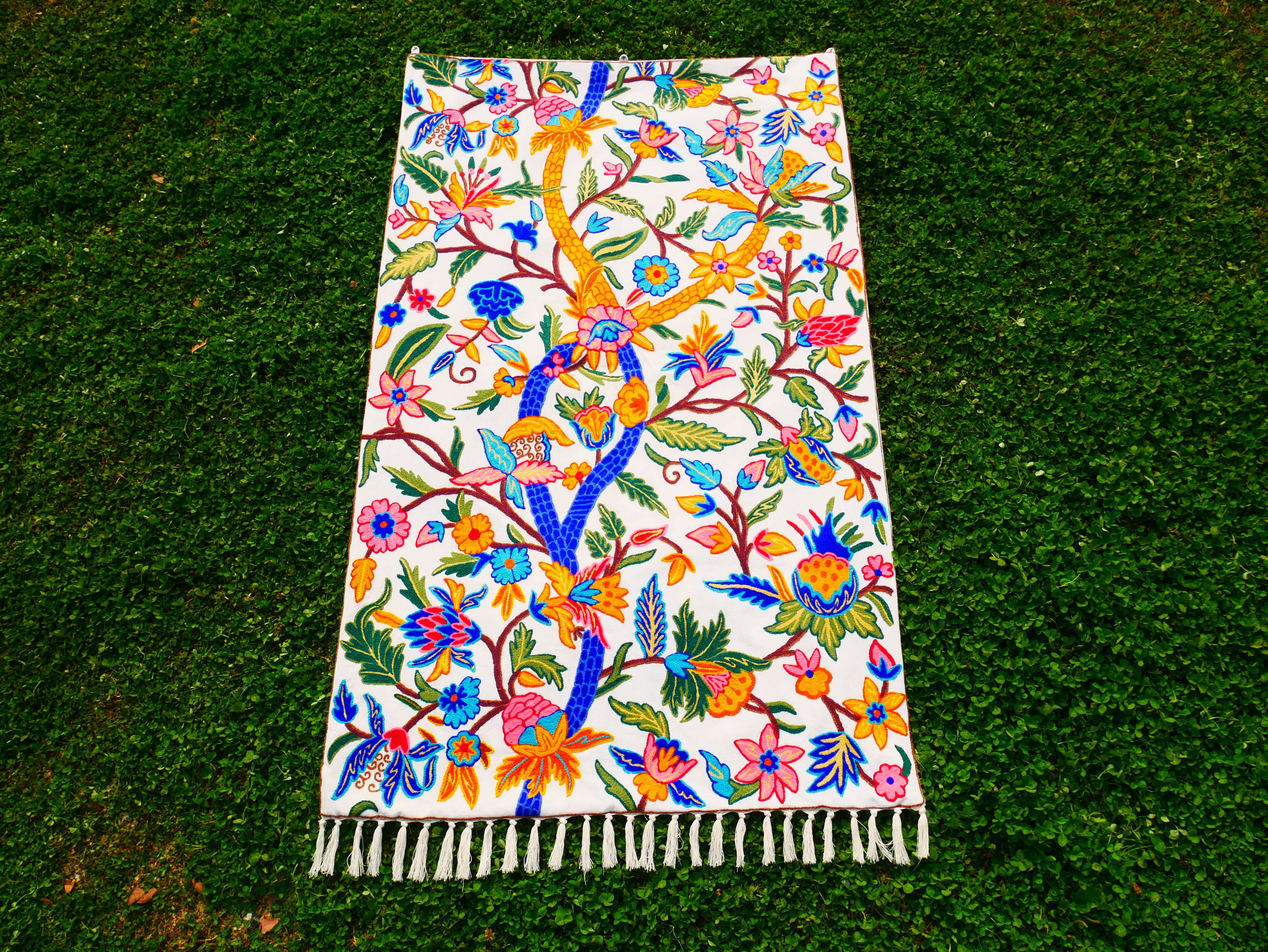 Embroidered Tapestry Kashmiri Wall Hanging 3x5ft Cotton and Wool Wall Decor