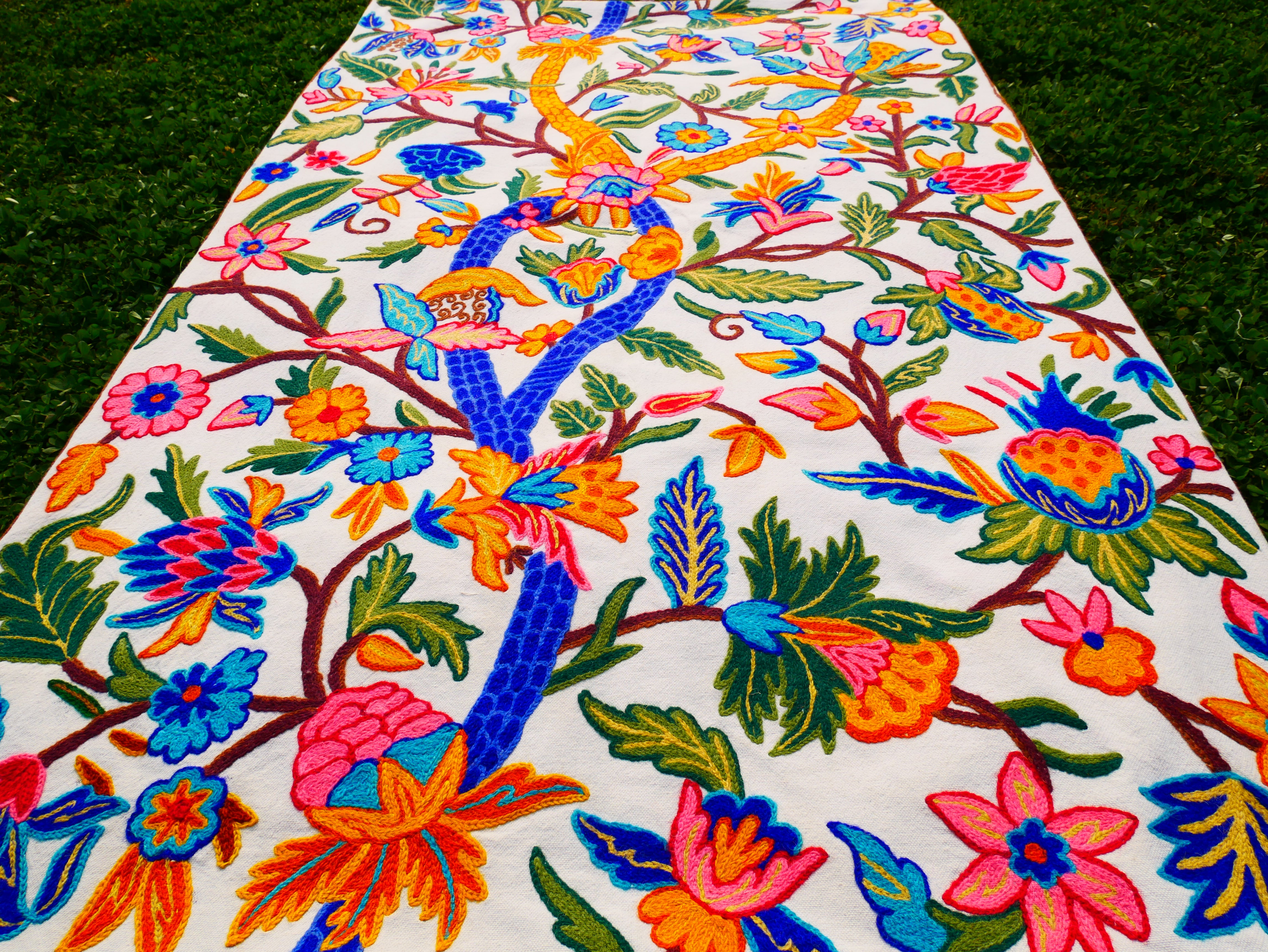 Embroidered Tapestry Kashmiri Wall Hanging 3x5ft Cotton and Wool Wall Decor