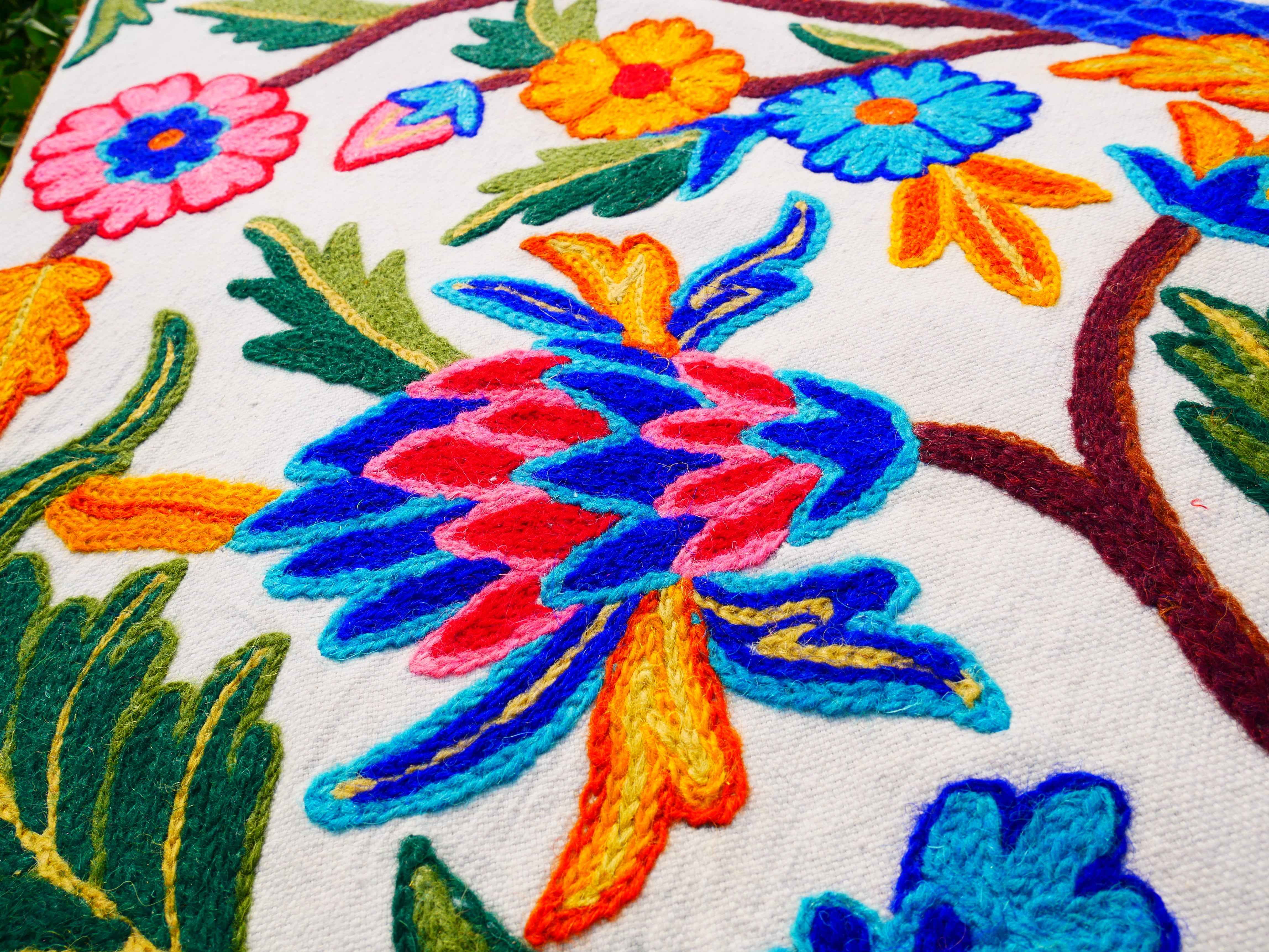 Embroidered Tapestry Kashmiri Wall Hanging 3x5ft Cotton and Wool Wall Decor
