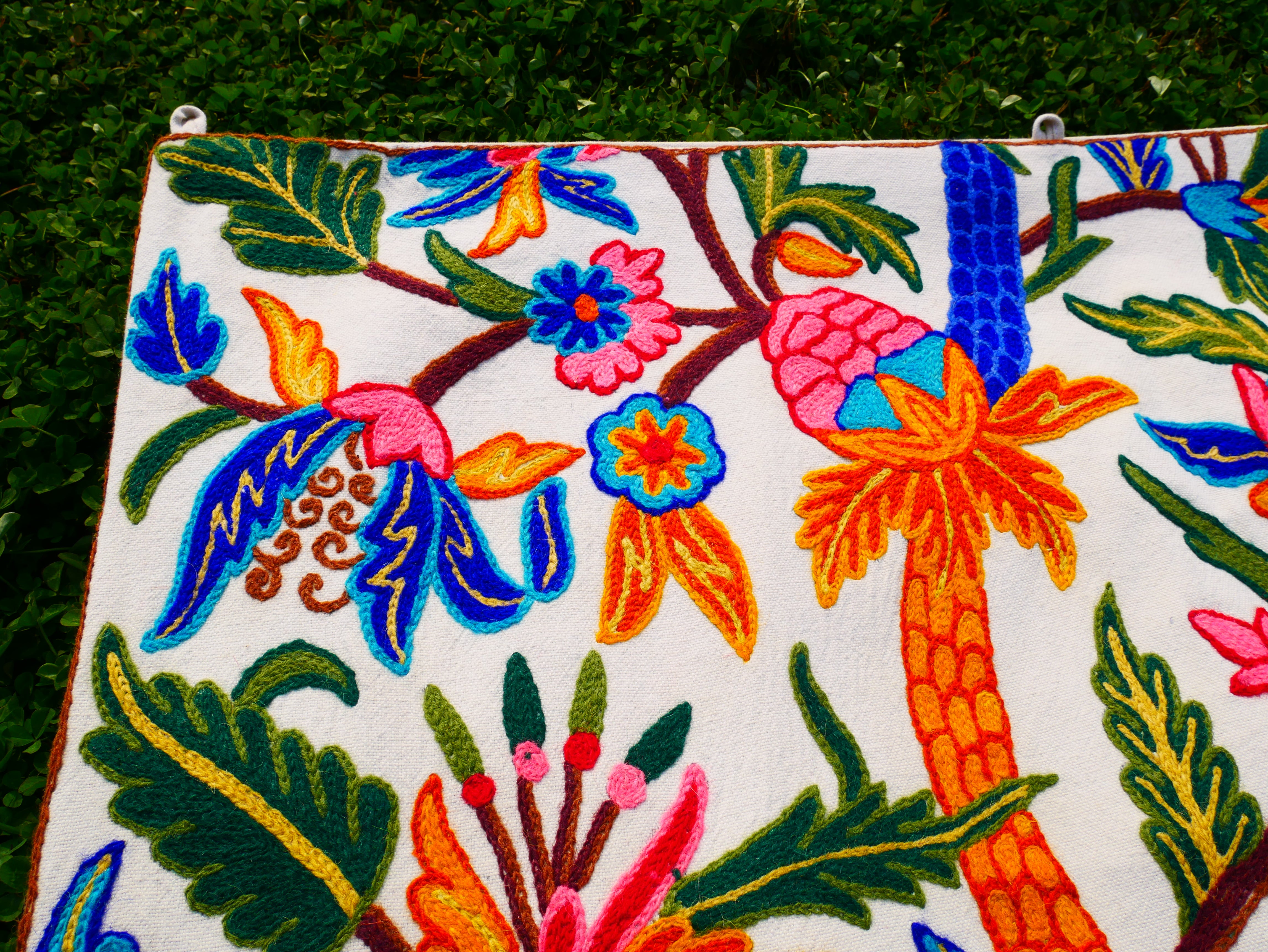 Embroidered Tapestry Kashmiri Wall Hanging 3x5ft Cotton and Wool Wall Decor