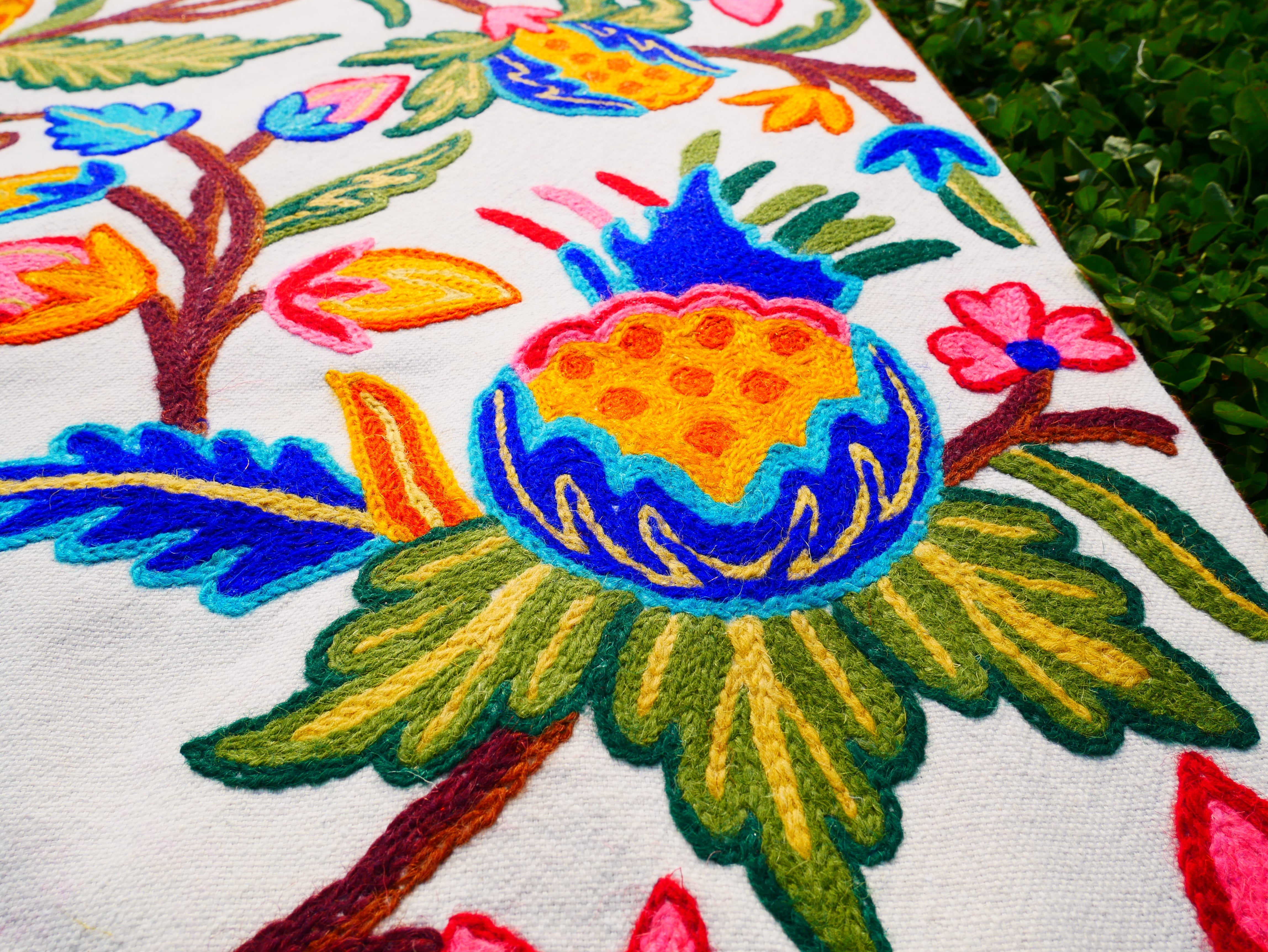 Embroidered Tapestry Kashmiri Wall Hanging 3x5ft Cotton and Wool Wall Decor