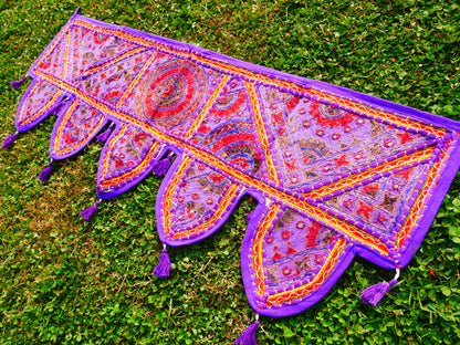 Embroidery Toran - Indian door hanging - Boho window valance Purple