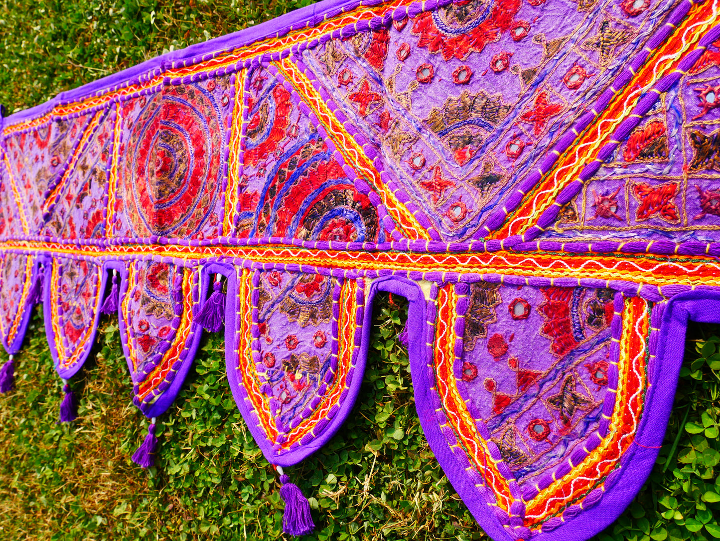 Embroidery Toran - Indian door hanging - Boho window valance Purple