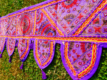 Embroidery Toran - Indian door hanging - Boho window valance Purple