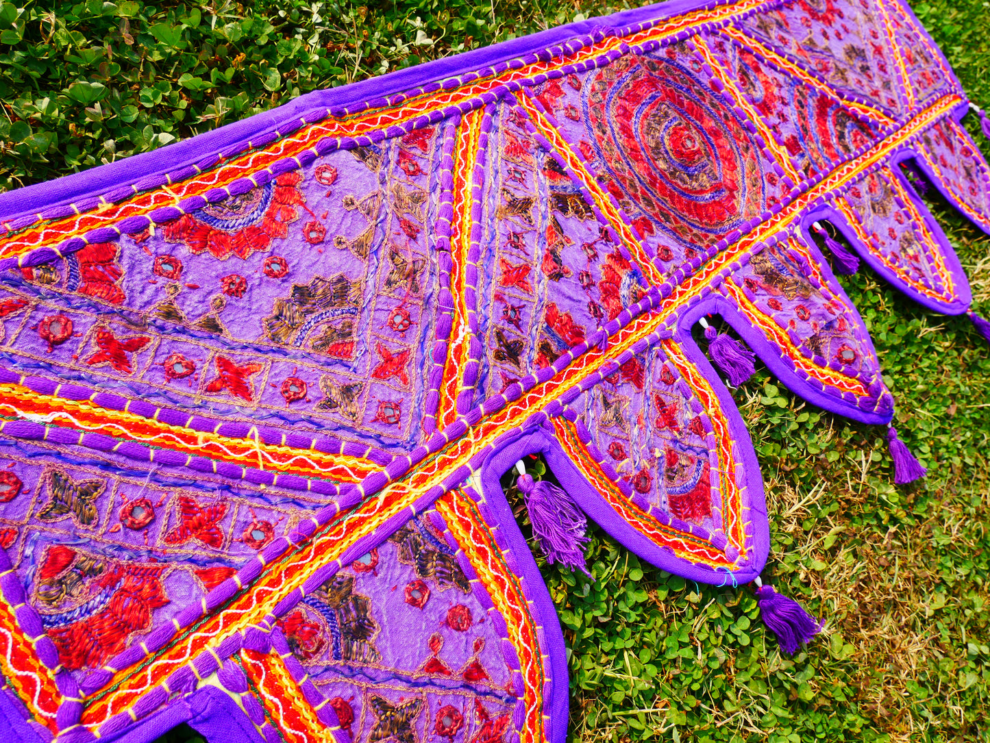 Embroidery Toran - Indian door hanging - Boho window valance Purple