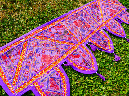 Embroidery Toran - Indian door hanging - Boho window valance Purple