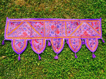 Embroidery Toran - Indian door hanging - Boho window valance Purple
