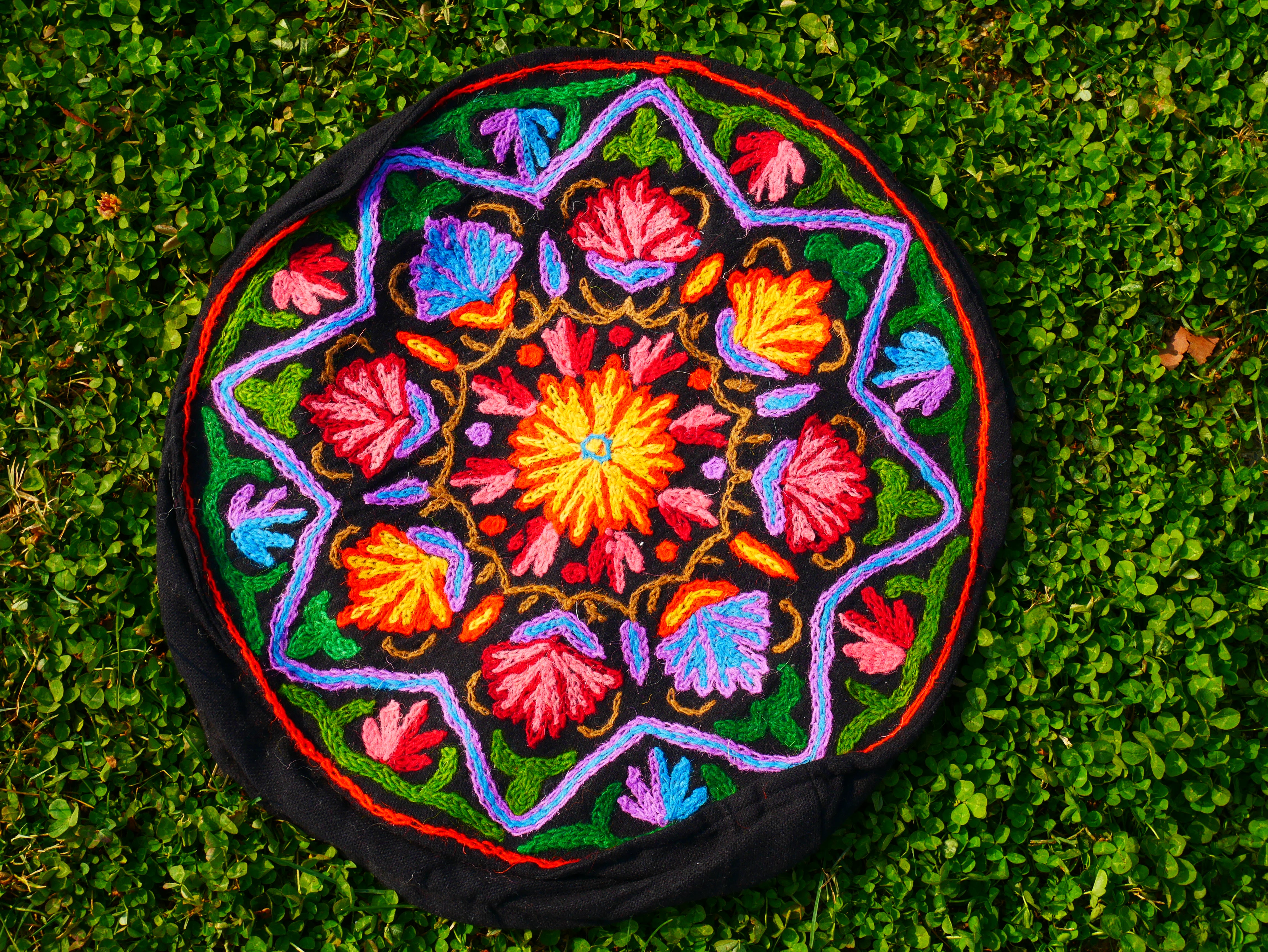 Kashmiri Meditation Cushion Cover hand embroidered Boho Floor Seating Pillow for Meditation | Cover Only