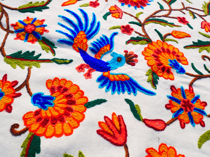 Hand embroidered Kashmiri bedspread - colorful crewel embroidery - large boho bed throw