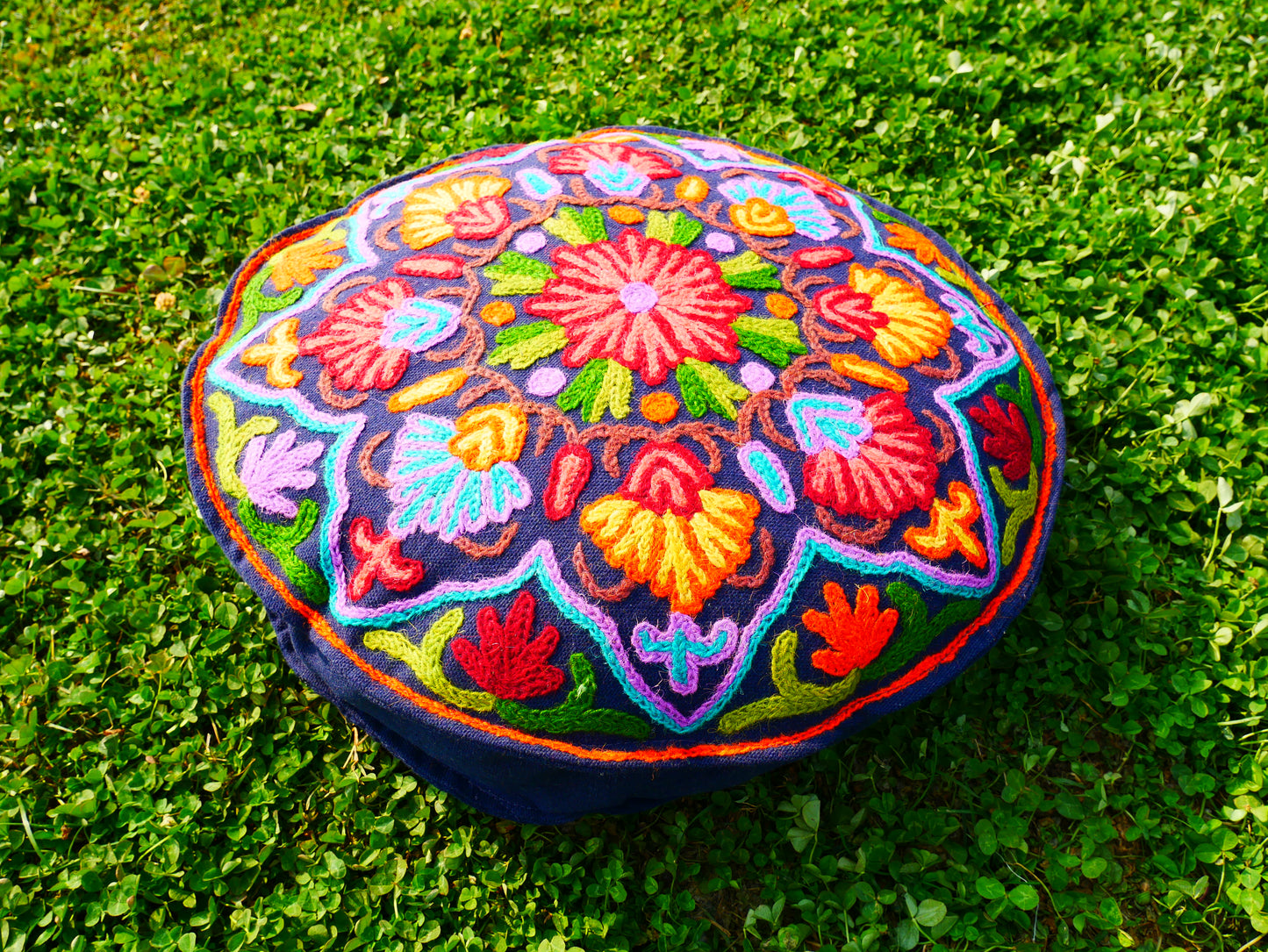 Kashmiri Meditation Cushion Cover hand embroidered Boho Floor Seating Pillow for Meditation | Cover Only